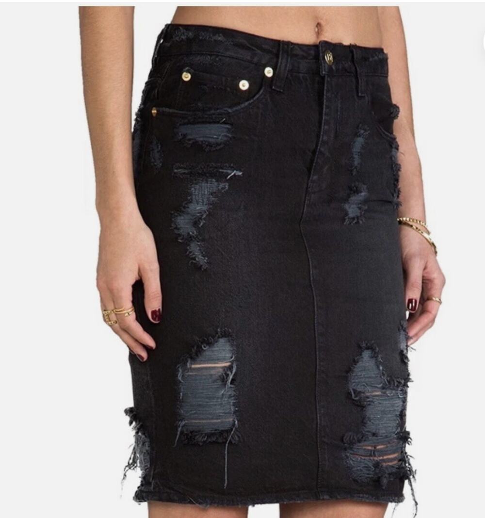 Ksubi Hi & Wasted Skirt Poshblasted Black Distressed Pencil NWT 27